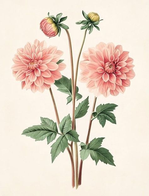 Charming Vintage Pink Dahlia Watercolor Art Print | Minimalist Floral Wall Art | Warm Dusty Tones | Custom Canvas and Digital Download by CustomCanvasCurators 🌸 Embracing the gentle beauty of Vintage Pink Dahlias 🌸 Dive into the tranquil allure of this exquisite watercolor artwork capturing the essence of simplicity and nostalgia. Let the soft hues and delicate brushstrokes transport you to sunlit garden strolls and serene afternoons. Perfect for lovers of floral art and modern minimalism. ... Painting Dahlias, Dahlia Flower Painting, Dahlia Drawing, Dahlia Illustration, Dahlia Watercolor, Watercolor Dahlia, Dahlias Flower, Dahlia Art, Pink Dahlias