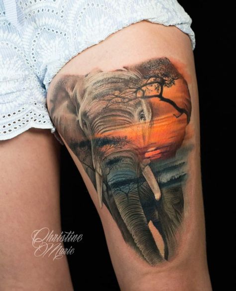 Realistic Elephant Tattoo, Colorful Elephant Tattoo, Tiger Tattoo Sleeve, Animal Sleeve Tattoo, Elephant Tattoo Design, Black Girls With Tattoos, Tatuaje A Color, Incredible Tattoos, Elephant Tattoo