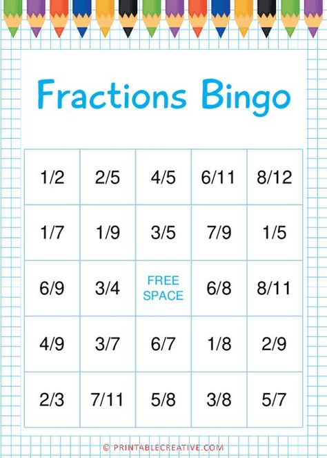 Fractions Bingo - Free Printable Bingo Cards and Games Fraction Bingo Free Printable, Fraction Bingo, Bingo Free Printable, Printable Bingo Cards, Free Printable Bingo Cards, Word Bingo, Space Text, Bingo Cards Printable, Bingo Printable