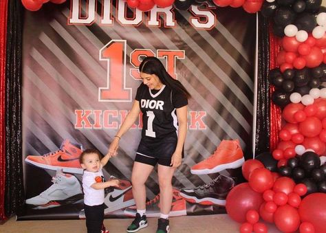 1st Kickback Party, Jordan 1 Theme Birthday Party Ideas, Nike First Birthday, Jordan 1 First Birthday, Jordan 1st Birthday Party, Jordan 1 Party Theme, Sneaker Birthday Party Ideas, Nike First Birthday Theme, First Kickback Birthday