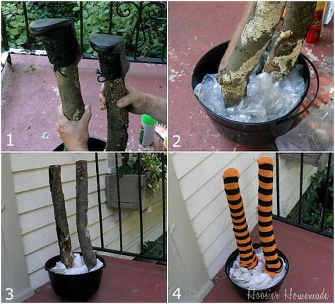 Diy Witch Shoes, Crashing Witch, Witch For Halloween, Fall Festival Decorations, Outside Halloween Decorations, Halloween Decorations Outdoor Diy, Diy Witch, Scary Halloween Decorations Outdoor, Halloween Decorations Outdoor