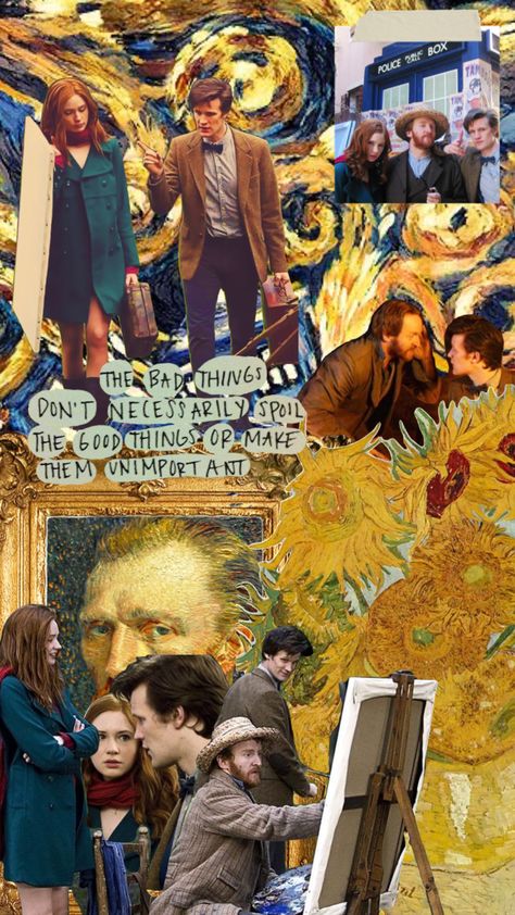 #doctorwho #vincentvangogh Doctor Who Collage Wallpaper, River Song Wallpaper, Tardis Van Gogh, Matteo Lane, Dr Who Wallpaper, Vincent And The Doctor, Doctor Who Wallpaper, Matt Smith Doctor Who, Doctor Who Funny