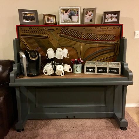 Coffee Bar Made From Old Piano, Piano Turned Into Coffee Bar, Piano Coffee Bar Repurposed, Piano Coffee Bar, Modern Scandinavian Furniture, Piano Decor, Oak Bedroom Furniture, Coffee Bar Design, Contemporary Living Room Furniture