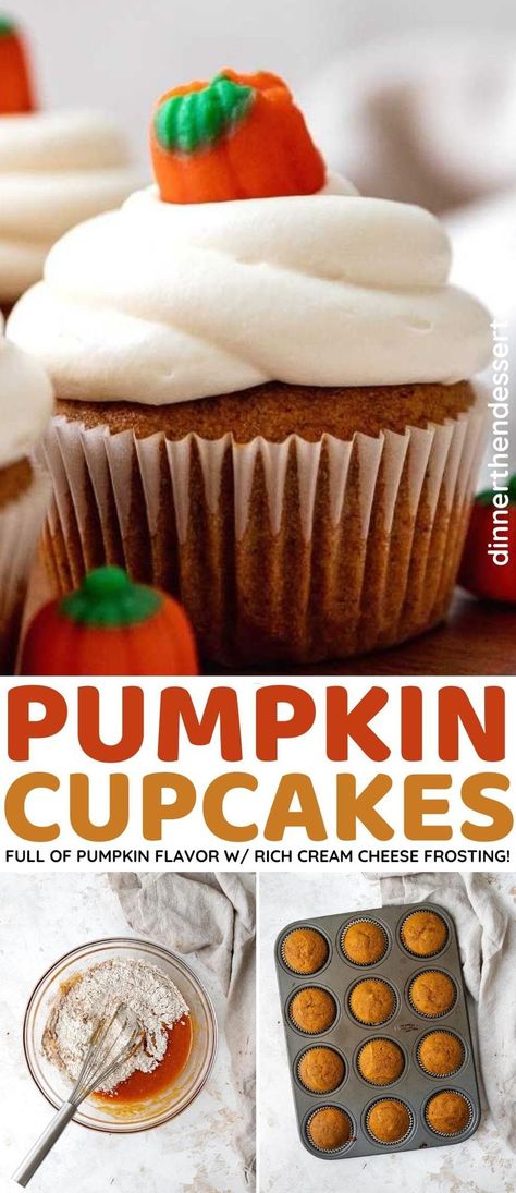 Best Pumpkin Cupcakes, Classic Cupcake Recipe, Easy Mini Cake, Pumpkin Cupcakes With Cream Cheese, Pumpkin Cupcake Recipes, Cinnamon Cream Cheese, Pumpkin Candy Corn, Fall Desserts Easy, Pumpkin Pancakes