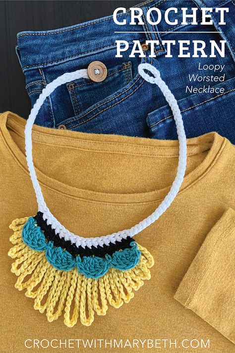 Loopy Worsted Necklace - Premium Crochet Pattern | Crochet with Mary Beth Crochet Chain Scarf, Indie Crochet, Quick Crochet Gifts, Scrap Crochet, Quick Crochet Projects, Crochet Necklace Pattern, Crochet Cardigan Pattern Free, Winter Accessories Fashion, Crochet Wearables