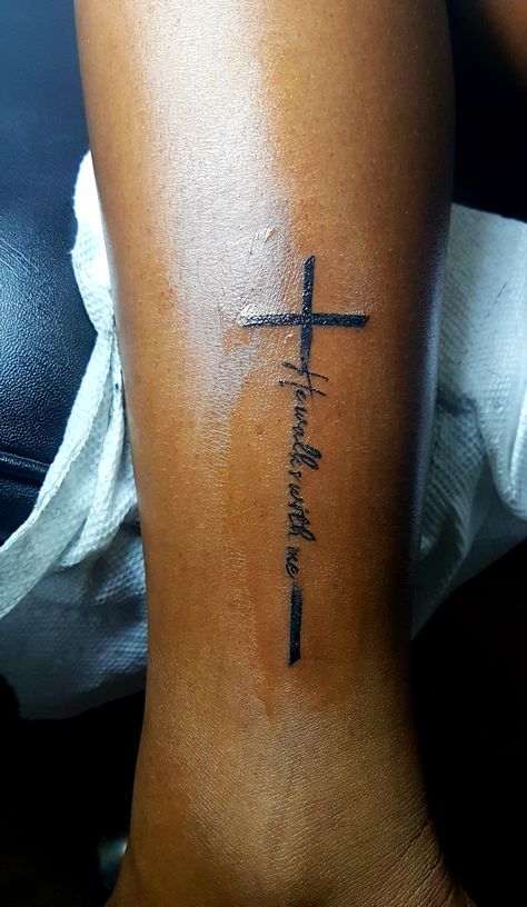 He Walks With Me Tattoo, Faith Foot Tattoos, He Walks With Me, Me Tattoo, Faith Tattoo, God Tattoos, Tattoos For Daughters, Foot Tattoo, Cross Tattoo