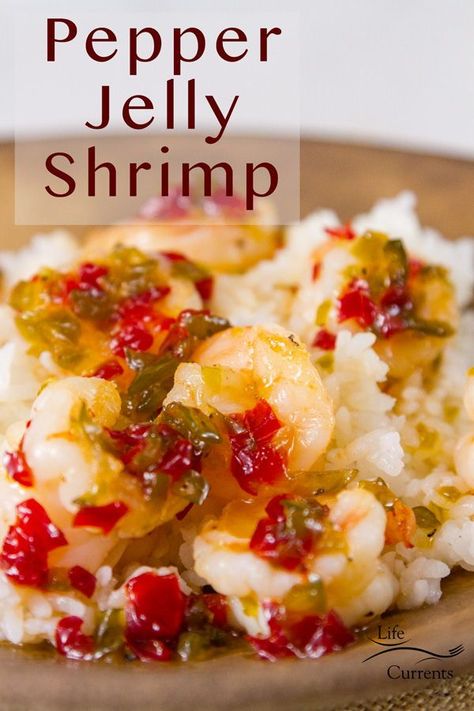 Seared shrimp tossed in a  sweet and spicy pepper jelly, serve them over rice or greens for a fun  and easy weeknight meal. These Pepper Jelly Shrimp will be a hit with  your family. Spicy Pepper Jelly, Seared Shrimp, Delicious Seafood Recipes, Yummy Seafood, Shellfish Recipes, Pepper Jelly, Easy Seafood Recipes, How To Cook Shrimp, Easy Family Meals