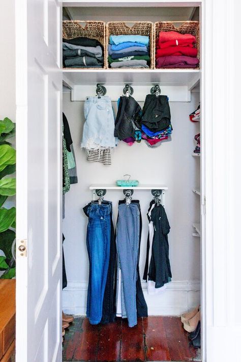 Tiny Bedroom Closet, Small Deep Closet, Diy Small Closet, Small Closet Solutions, Dresser Alternative, Small Closet Hacks, Traditional Closet, Deep Closet, Closet Makeover Diy