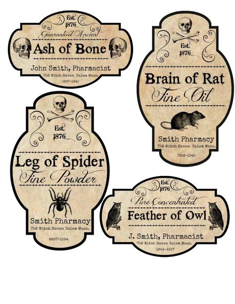 Halloween-Apothecary-Jar-Labels.pdf Halloween Labels Printable, Halloween Apothecary Jars, Halloween Apothecary Labels, Spooky Dinner, Imprimibles Harry Potter, Halloween Potion Bottles, Halloween Apothecary, Silver Spray, Harry Potter Potions