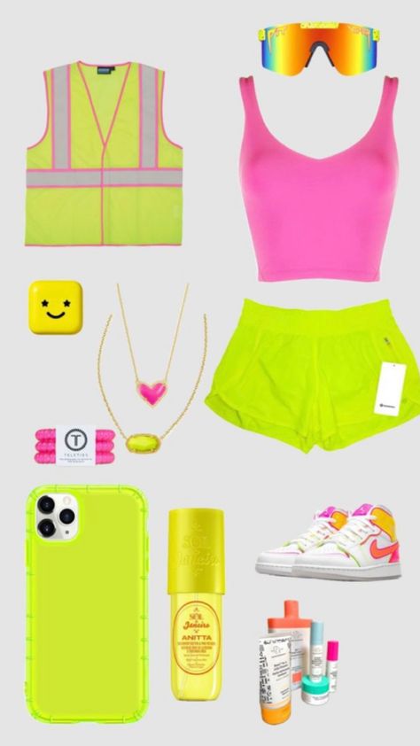 perfect for any neon themed football game this season! #neon #footballgame #neonaesthetic #preppy #outfit #outfitinspo #preppyinspo #beauty #vibes #comfy #thatgirl #spring #summer Football Game Outfit Highschool, Outfits For Highschool, Carnaval Outfit, Lulu Outfits, Preppy Skincare, Spirit Week Outfits, Cute Group Halloween Costumes, Beauty Vibes, Duo Halloween Costumes