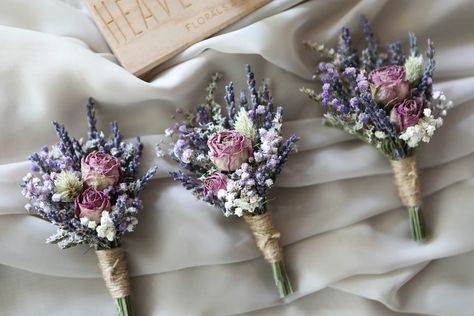 Lavender Roses & Baby Breath Bouquet L Dried Flowers Bouquet L - Etsy Canada Boutonniere With Lavender, Dried Flowers For Wedding Bouquet, Lilac And Grey Wedding, Baby Breath Boutonniere, White And Purple Bouquet, Roses Boutonniere, Purple Roses Wedding, Boho Boutonniere, Purple Boutonniere