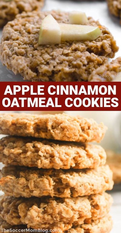 Soft Apple Cinnamon Cookies, Cinnamon Apple Oatmeal Cookies, Carmel Apple Cookies Oatmeal, Oatmeal Apple Cookies, Apple Cinnamon Oatmeal Cookies, Apple Cookies Recipes, Cinnamon Oatmeal Cookies, Apple Pie Oatmeal, Apple Oatmeal Cookies