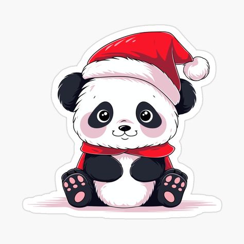 Get my art printed on awesome products. Support me at Redbubble #RBandME: https://www.redbubble.com/i/sticker/Cute-cartoon-panda-wearing-Santa-hat-Christmas-panda-New-Year-panda-by-Niktarka/154222975.EJUG5?asc=u Stickers Design, Cartoon Panda, Christmas Drawing, Cute Panda, Cool Stickers, Christmas Hat, Punch Needle, Santa Hat, Christmas And New Year