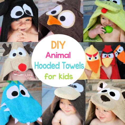 8 DIY- Animal Hooded Towels for Kids- great gift idea for a baby or kids for bath time or drying off after swimming. Hooded Towel Tutorial, Couture Bb, Kids Hooded Towels, Hooded Bath Towels, Hooded Towels, Towels Kids, Sewing Projects For Kids, Towel Pattern, Baby Diy