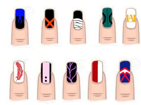 Uraraka Nails, Mha Nail Art, My Hero Academia Nail Design, Todoroki Nails, My Hero Academia Nail Art, My Hero Nails, Aizawa Nails, My Hero Academia Nails Acrylic, Mha Nail Designs