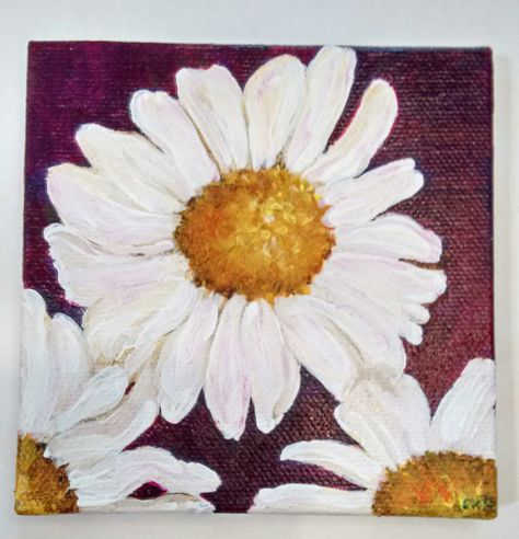 Shasta Daisies painting canvas art 4 x 4 white daisies, purple mini canvas art, small flower painting, mini easel, daisy painting by SharonFosterArt on Etsy Small Flower Painting, Daisies Painting, Art Mini Toile, Mini Toile, Shasta Daisies, Beginners Painting, Tole Painting Patterns, Toile Art, Daisy Painting