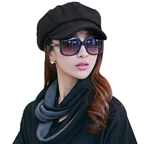 Women's Vintage Style Wool Blend Newsboy Beret Hat Snap Brim Cap - Black - C812NSGRAIO - Hats & Caps, Women's Hats & Caps, Skullies & Beanies  #hatsforwomen #hats #caps #womencaps #womenstyle #Skullies & Beaniescaps Newsboy Cap Women, Driving Hat, Womens Visor, Cabbie Hat, Afrikaanse Mode, Berets Cap, Trendy Hat, Wool Berets, News Boy Hat