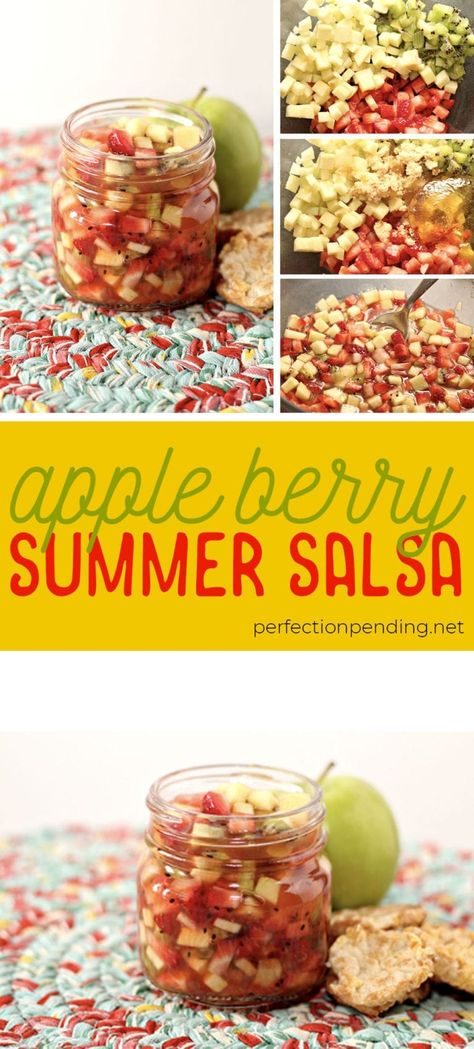 This apple berry summer salsa is the PERFECT treat for the end of summer. It's sweet, refreshing, and soooo delicious! If you're looking for an easy fruit salsa recipe - you'll want to try this. It's a healthy fruit salsa everyone will love. Perfect for last minute barbecues, summer parties, playdates, and even birthdays. #fruit #fruitsalad #summerrecipe #summer #appleberrysalsa #summersalsa #sweetsalsa