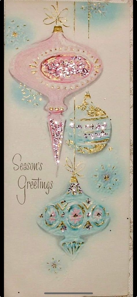 Christmas Imagery, Wallpapers Christmas, Vintage Pink Christmas, Blue Ornaments, Vintage Holiday Cards, Vintage Christmas Greeting Cards, Vintage Christmas Images, Christmas Greeting Card, 50s Vintage