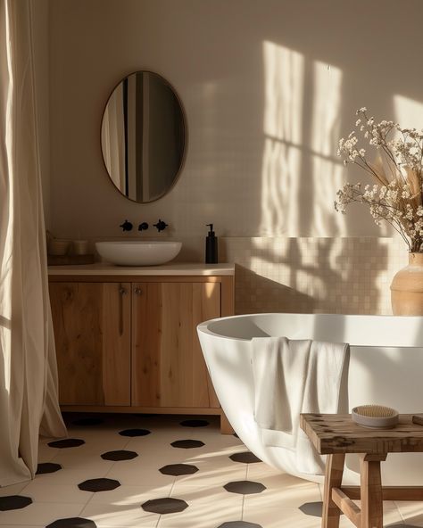 Neutral tones, natural materials, and black fixtures come together beautifully in these bathroom designs. The serene color palette and modern accents create a spa-like atmosphere that’s both elegant and relaxing. Perfect inspiration for your next bathroom makeover. 🚿✨ #bathroom #bathroominspo #bathroomideas #bathroomgoals #bathroomdecor #interiorinspiration #interior123 #interior2you #minimalistinterior #minimalisthome #minimalisthomedecor #organicmodern #homeinspo #roomforinspo #interior... Black Fixtures, Makeover Bathroom, Japandi Home, Japandi Design, Japandi Interior, Bathroom Goals, Japandi Style, Basement Bathroom, Scandinavian Living