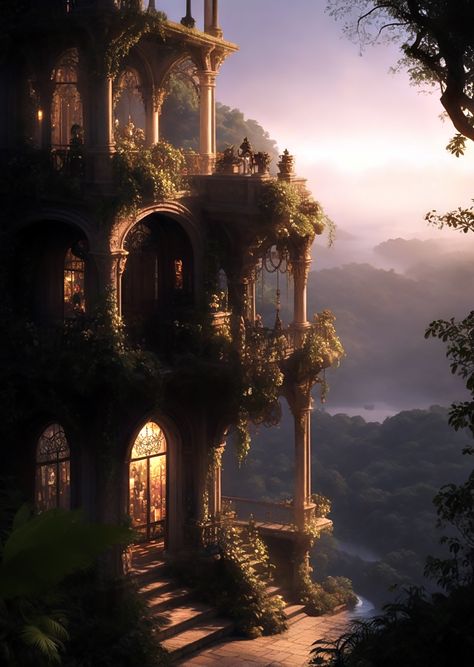 Cliffside Castle Fantasy Art, Fantasy Shifting, Library Cottage, Beautiful Landscape Pictures, Cliff Side, Fantasy Bedroom, Fantasy Town, Dream Life House, Story Setting