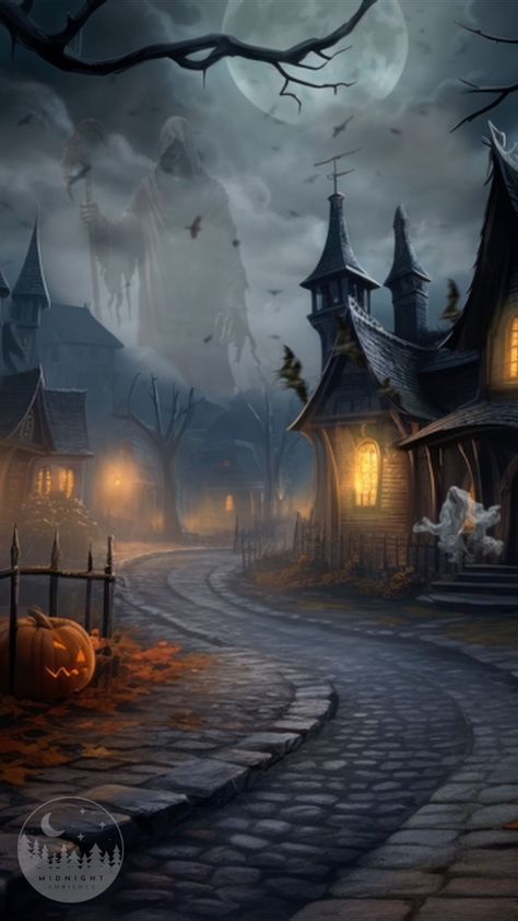 Ambience Wallpaper, Spooky Village, Happy Halloween Gif, Halloween Live Wallpaper, Spooky Halloween Pictures, Happy Halloween Pictures, Halloween Wallpaper Cute, The Grim Reaper, Halloween Gif