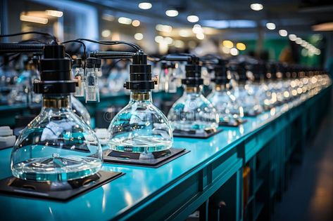 Chemistry Lab Glassware Experiment In A Modern Laboratory With Blue Tables royalty free stock photos Blue Tables, Lab Glassware, Chemical Science, Chemistry Lab, Chemistry Labs, Clear Liquids, Blue Table, Clean Modern, Glass Containers