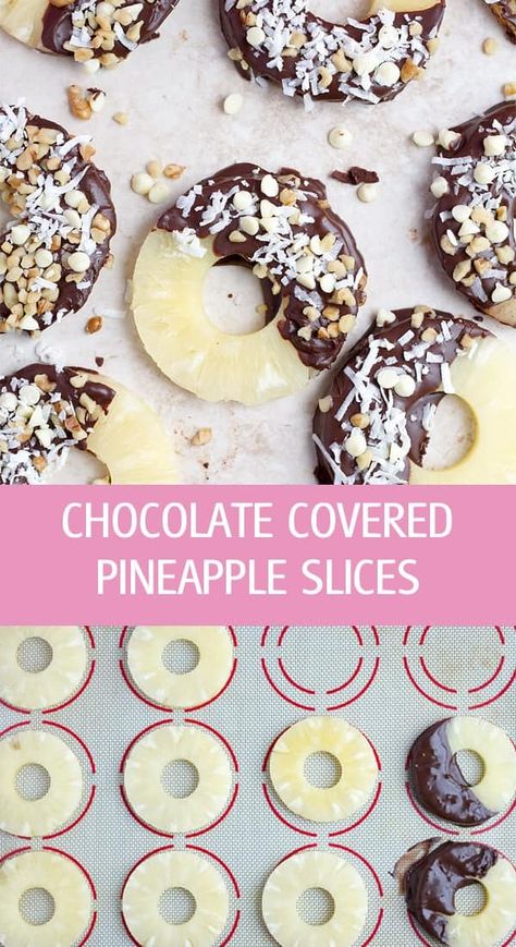 Chocolate covered pineapple recipe with walnuts, coconut flakes and white chocolate chips. A delicious pineapple slices perfect for snacking. by ilonaspassion.com I @ilonaspassion #chocolatepineapple #pineappleslices Chocolate Covered Pineapple, Chocolate Fondue Recipe, Pineapple Recipe, Pine Apple, Hot Chocolate Fudge, Pineapple Rings, Party Food Dessert, Walnut Recipes, Pineapple Recipes