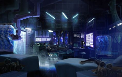 Cyberpunk Med Clinic by axl99.deviantart.com on @deviantART Landscape Animation, Cyberpunk Interior, Scifi Interior, Sci Fi Ship, Spaceship Interior, Sci Fi Environment, Starship Design, Cyberpunk City, Futuristic Art