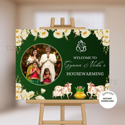 Grihapravesham welome Sign, Indian housewarming Editable sign, Gruhapravesh Sign, Traditional Indian Housewarming Welcome Board, Indian Housewarming, Housewarming Sign, Ganesh Puja, Welcome Board, Welcome Banner, Indian Homes, Editing Tutorials, Traditional Indian