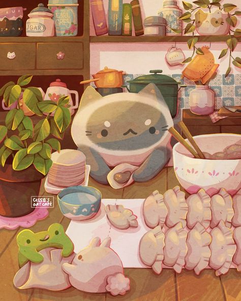 cecile 🌈🌷 on X: "Dumpling party 🥟✨️ https://t.co/93vD8uVHBJ" / X Fall Illustration Art, Happy June, Art Cafe, Autumn Illustration, The Art Of Storytelling, Meditation Art, Watercolor Painting Techniques, Magical Art, Beginner Painting