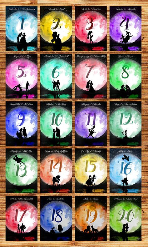 Disney Table Numbers, Disney Table, Wedding Table Placement, Princess Wedding Theme, Disney Sweet 16, Disney Wedding Invitations, Place Card Table Wedding, Disney Couple, Disney Inspired Wedding