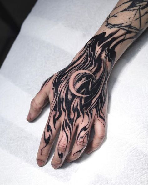 Dark Hand Tattoos For Men, Black Out Hand Tattoo, Dark Abstract Tattoo, Brutal Tattoo, Tattoo Catalog, Skull Hand Tattoo, Mystical Tattoos, Wolf Tattoo Sleeve, Armband Tattoos