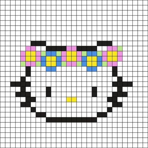 Hello Kitty Kandi, Checkered Paper, Graph Paper Drawings, Easy Perler Beads Ideas, Tiny Cross Stitch, Fuse Bead Patterns, Easy Pixel Art, Kandi Patterns, Kitty Drawing