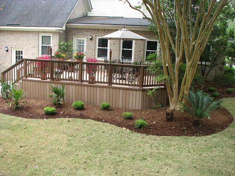 Timbertech Deck in Summerville, SC | Flickr - Photo Sharing! Attached Gazebo, Sloped Landscaping, Under Deck Landscaping, Gazebo Design Ideas, Tree Placement, Landscaping Around Patio, Landscaping Around Deck, Gazebo Design, Deck Landscaping