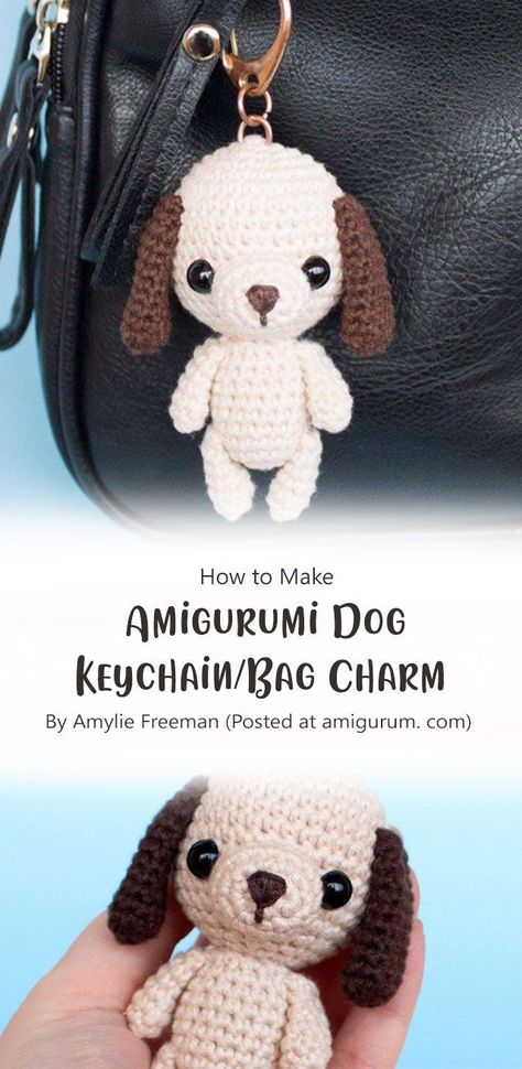 Amigurumi Dog Keychain/Bag Charm By Amylie Freeman (Posted at amigurum. com). This is a simple and cute pattern to make your own little puppy dog. Hope you enjoy it! Crochet Dog Keyring Free Pattern, Crochet Puppy Keychain, Crochet Dog Bag, Dog Crochet Keychain, Crochet Dog Keychain, Amigurumi Keychain Pattern, Crochet Amigurumi Dog, Random Crochet, Crochet Craft Fair