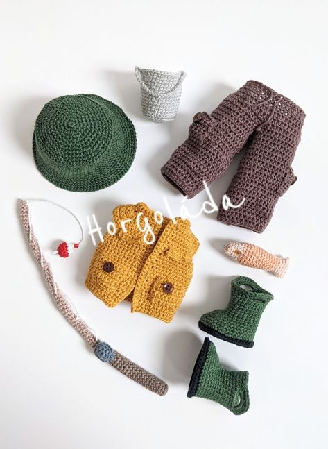 Instant digital download-ready to download immediately after the payment. You will see the download link in the details of your order. This is download pattern, not finished clothes. Doll clothes crochet patterns. This crochet pattern contains a detailed description with a lot of step-by-step photos of how to create fishingclothes for Oliver doll: pants, vest, boots, hat, and fishing rod, bucket, fish.. Printable, copy protected  PDF file with 17 pages, 35 phothos. This pattern ONLY INCLUDES all Fisherman Outfit, Doll Clothes Crochet, Crochet Pants Pattern, Crochet Doll Clothes Free Pattern, Crochet Doll Clothes Patterns, Crochet Fish, Doll Clothes Pattern, Crochet Jumper, Crochet Dolls Free Patterns