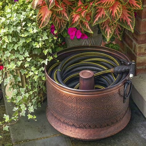 Hose Pot, Water Hose Holder, Dream Garden Backyards, Modern Water Feature, Front Lawn Landscaping, Fall Garden Vegetables, Hose Holder, Garden Hoses, Embossed Metal