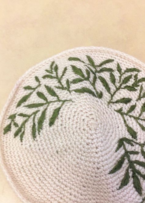 Handmade crochet kippah/yarmulke/kippot, bar mitzvah, bat mitzvah gift, Jewish living, olive branch, peace Jewish Crochet, Crochet Kippah, Olive Branch, Bar Mitzvah, Bat Mitzvah, Handmade Crochet, Bat, Bar, Crochet