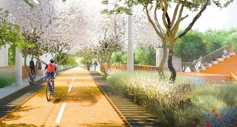 Taichung Green Corridor by Mecanoo Green Corridor Urban Design, Urban Green Space, Ecological Architecture, Ecological Landscape, Green Corridor, Architecture Portfolio Layout, Urban Design Graphics, Linear Park, Corridor Design