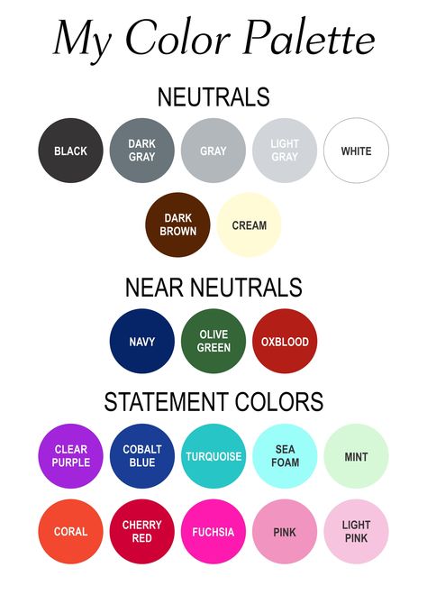 My Color Story: From these colors I can make palettes for each season and base my capsule wardrobes on it. Palette Wardrobe, Neutrals Palette, Neutral Skin, Closet Colors, Seasonal Color Analysis, Color Guide, Minimalist Capsule Wardrobe, Winter Capsule Wardrobe, Fall Color Palette