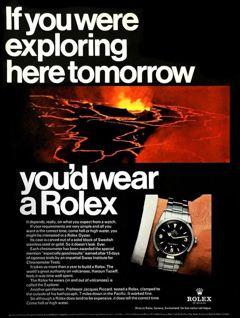 Welcome to RolexMagazine.com: 1968 Rolex Explorer Ad Rolex Ads, Rolex Explorer, Vintage Rolex, High Water, Rolex Oyster, Rolex, Google Search