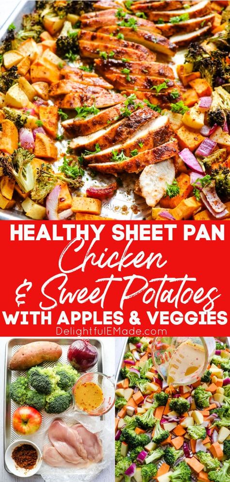 Apple Chicken Recipes, Healthy Sheet Pan Chicken, Chicken And Sweet Potatoes, Apple Cider Glaze, Healthy Sheet Pan, Potato Broccoli, Apple Chicken, Sheet Pan Chicken, Pan Chicken Fajitas