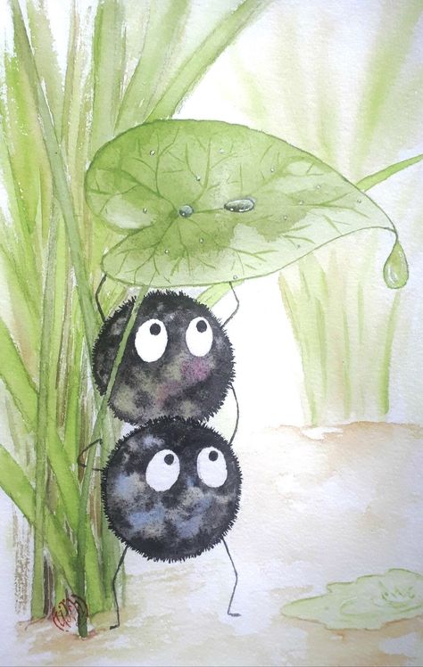 Studio Jibli Art, Watercolor Ghibli Landscape, Studio Ghibli Inspired Art, Studio Ghibli Flowers, Studio Ghibli Watercolor, Totoro Watercolor, Totoro Painting, Ghibli Watercolor, Totoro Drawing