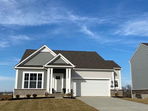 Shadow Gray Tudor Brick, Sterling Gray Accent, Platinum Gray Horizontal Siding Shiplap House, Grey Shiplap, Horizontal Siding, Suburban Houses, Gray Shiplap, Sterling Gray, Grey Siding, Sterling Grey, Nice House