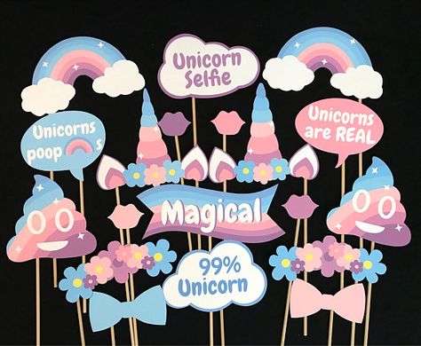 Unicorn Themed Photo Booth Props Unicorn Photo Booth, Unicorn Photo, Unicorn Photos, Unicorn Poop, Real Unicorn, Text Bubble, Spring Inspo, Magical Rainbow, Party Deco