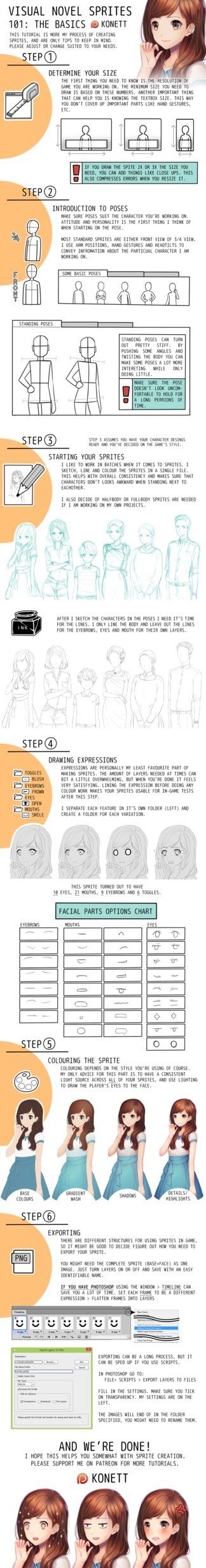 TUTORIAL - Visual Novel Sprites 101 by Konett on DeviantArt Visual Novel Pose Reference, Visual Novel Tutorial, Visual Novel Sprite Reference, Visual Novel Character Sprite, Character Sprites Visual Novel, Visual Novel Poses, Visual Novel Sprite Poses, Visual Novel Characters, Visual Novel Sprites