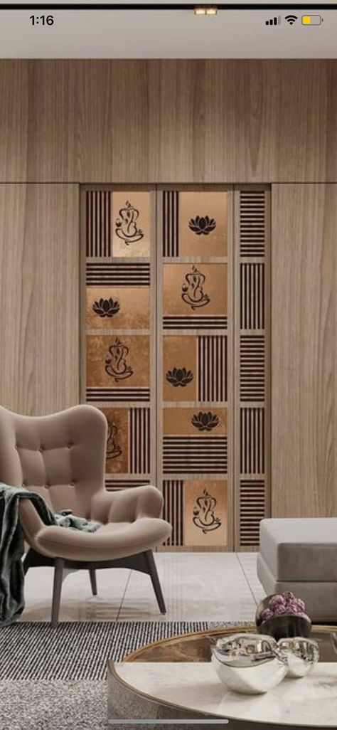 Puja Partition Design, Living Room Mandir Partition, Jain Pooja Room Door Design, Modern Pooja Door Design, Pooja Jali Design, Temple Jali Door, Temple Door Design For Home Modern, Mandir Door Design For Home Modern, Modern Pooja Room Door Design