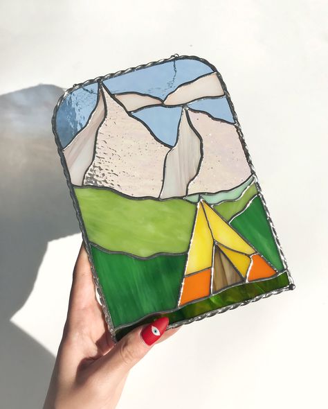 Stained Glass Mountains, Stained Glass Landscape, Hill Landscape, Diy Stained Glass Window, Stained Glass Patterns Free, Stained Glass Bird, Stained Glass Decor, Glass Art Projects, Custom Stained Glass