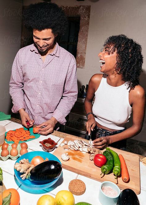 "Black couple cooking together in the kitchen" by Stocksy Contributor "Lucas Ottone" Black Couple Cooking Together Aesthetic, Couples Eating Together, Black Couple Cooking, Couples Cooking Together, Friends Cooking Together, Couple Cooking Together Aesthetic, Couple Having Dinner, Family Eating Together, Couple Cooking Together